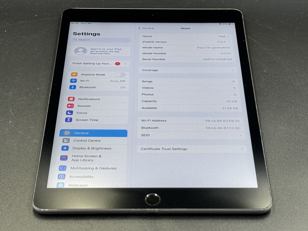 iPad 7. gen. 32GB (A2197) - WiFi - faktura VAT 23%