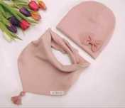 Komplet czapka z kominem odcien flamingo