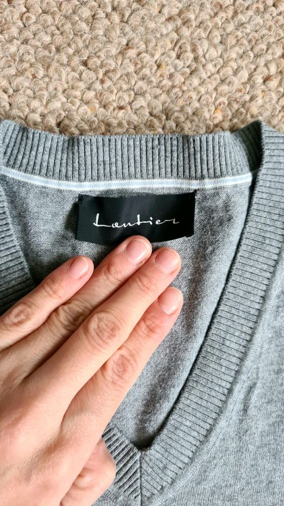 Vistula Lantier sweter bawełna i jedwab szary rozm. L V neck klasyczny