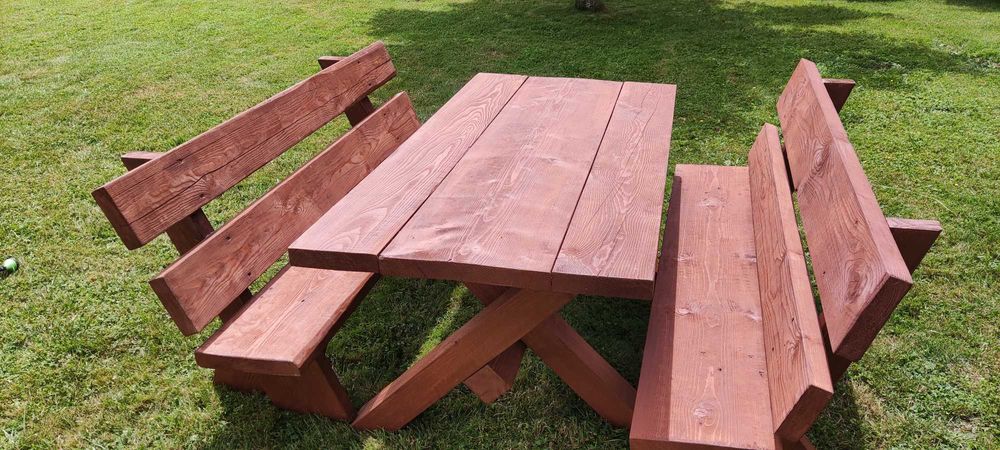 Zestaw ogrodowy stół, dwie ławy lite drewno, zestaw biesiadny