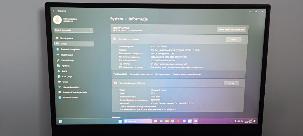 Laptop ASUS Tuf Dash F15 FX516PM
