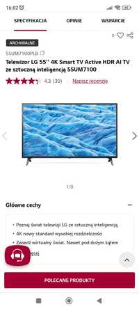 Telewizor LG 55" 4k Smart TV, 55UM7100