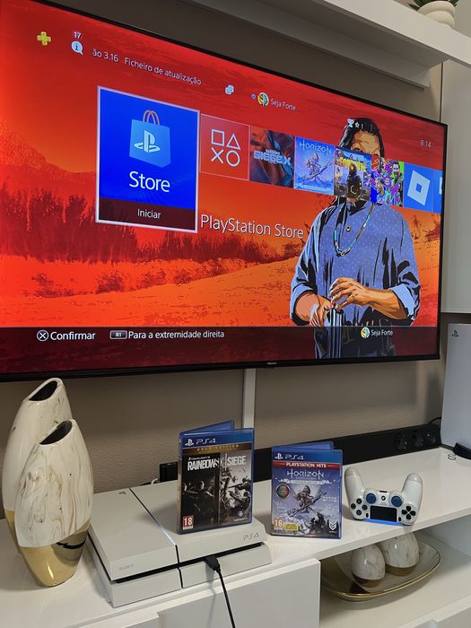 PlayStation 4 + Comando + Jogos (Horizon, Rainbows, Roblox,Fortnite)
