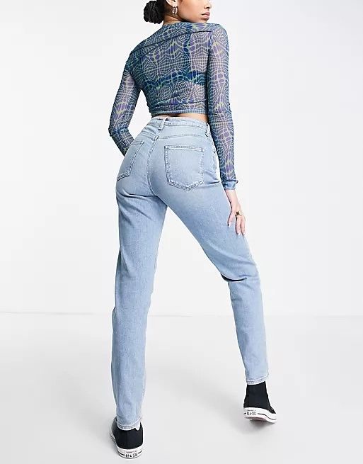 джинси моми slim mom asos high rise 26 36 tall слім мом блакитні