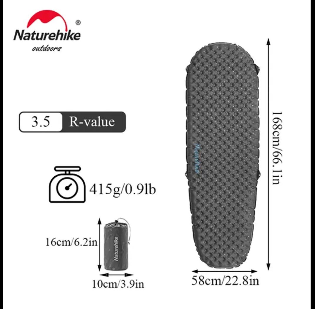 Надувний килимок Naturehike R Value: 3,5 розмір 168 х 58 см,
