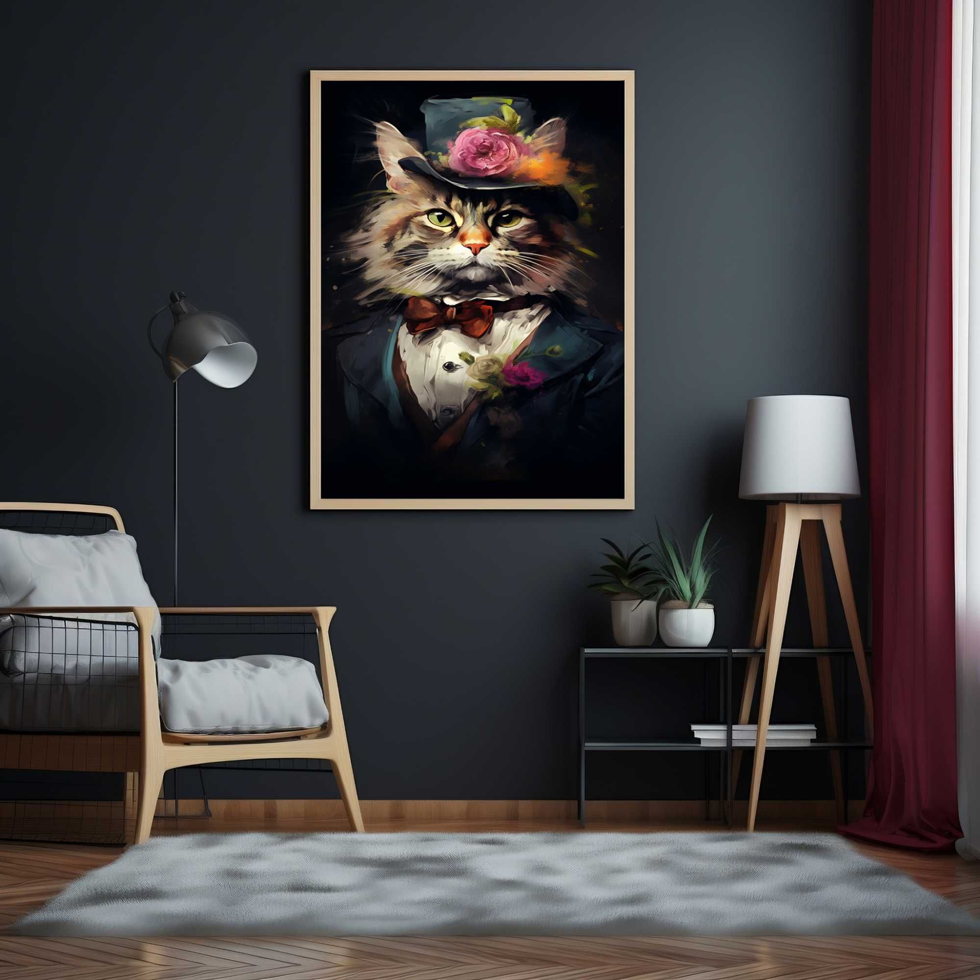 Plakat na Ścianę Obraz Dekoracja Pastelowy Kot Art 50x70 cm Premium