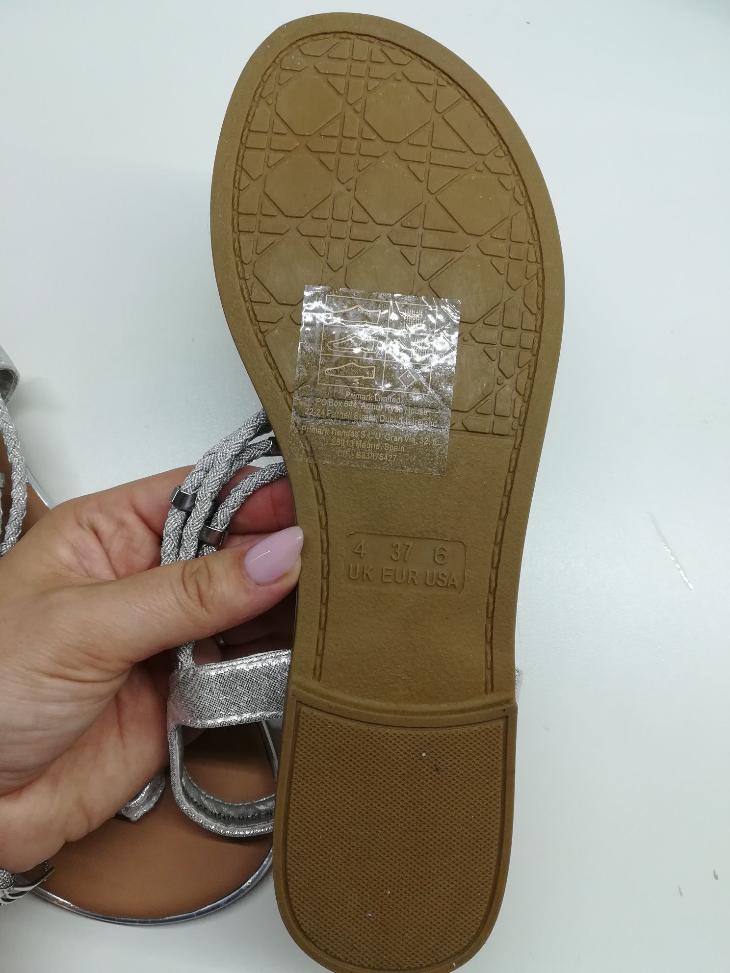 Nowe sandałki sandały primark 37 srebrne paski rzemyki japonki