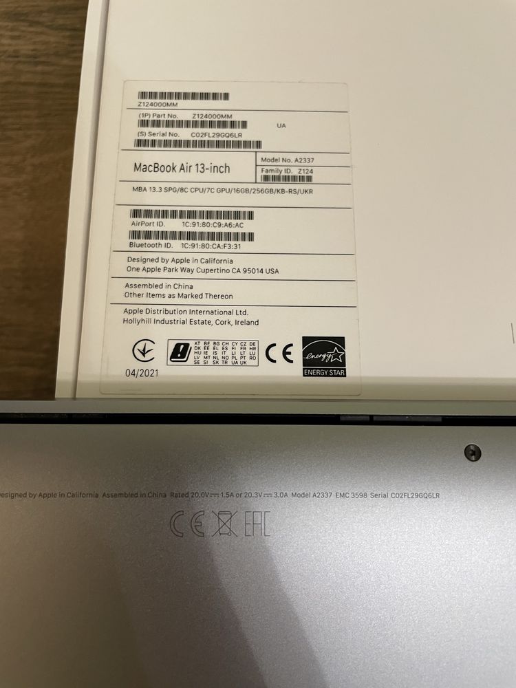 MacBook Air M1 16/256gb. 8cpu/7gpu. A2337. 408 циклов.