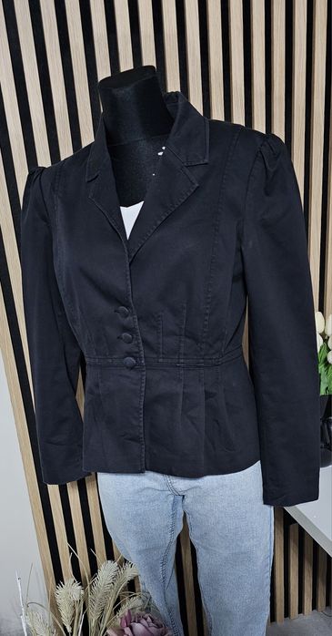 Żakiet czarny guziki marszczenia Marynarka krótka Dark Academia Old Mo