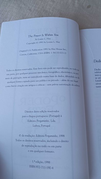 Livro O poder está dentro de si de Louise L. Hay