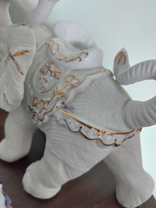 2 słoniki ceramiczne, pozłacane