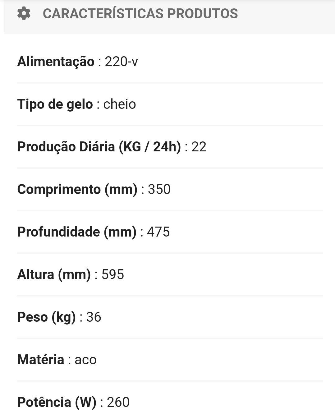 Máquina de gelo em cubos 22 klg