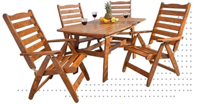 Zestaw drewnianych mebli ogrodowych stół+4 krzesła