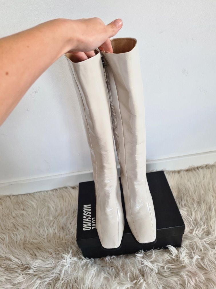 Raid 27,5cm 41 42 kozaki na obcasie lakierowane białe beż ecru boho