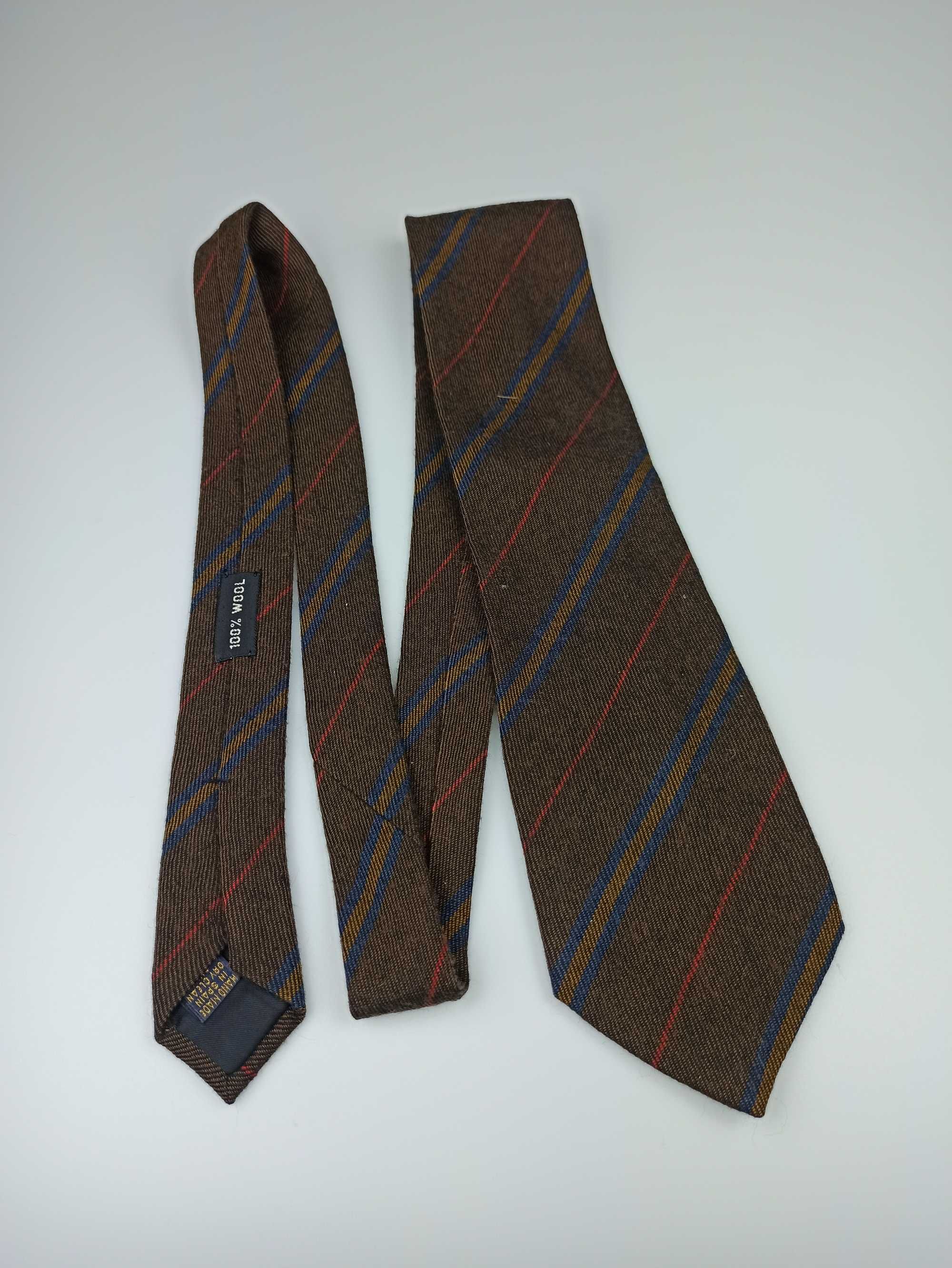 Richel brązowy wełniany krawat w paski c03