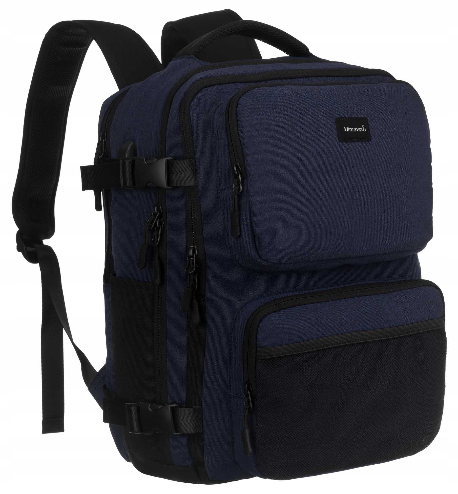 HIMAWARI pojemny plecak podróżny bagaż podręczny na laptop granatowy