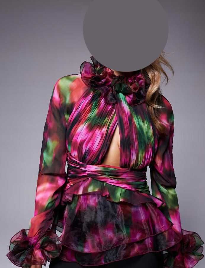 bluzka top ASOS LUXE z długim rękawem i  falbanam