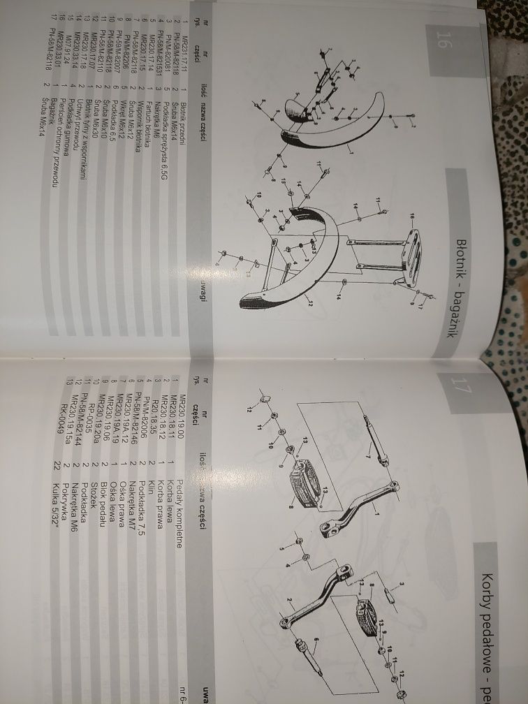 Instrukcja obsługi katalog czesci rama silnik komar sztywniak Mr 232