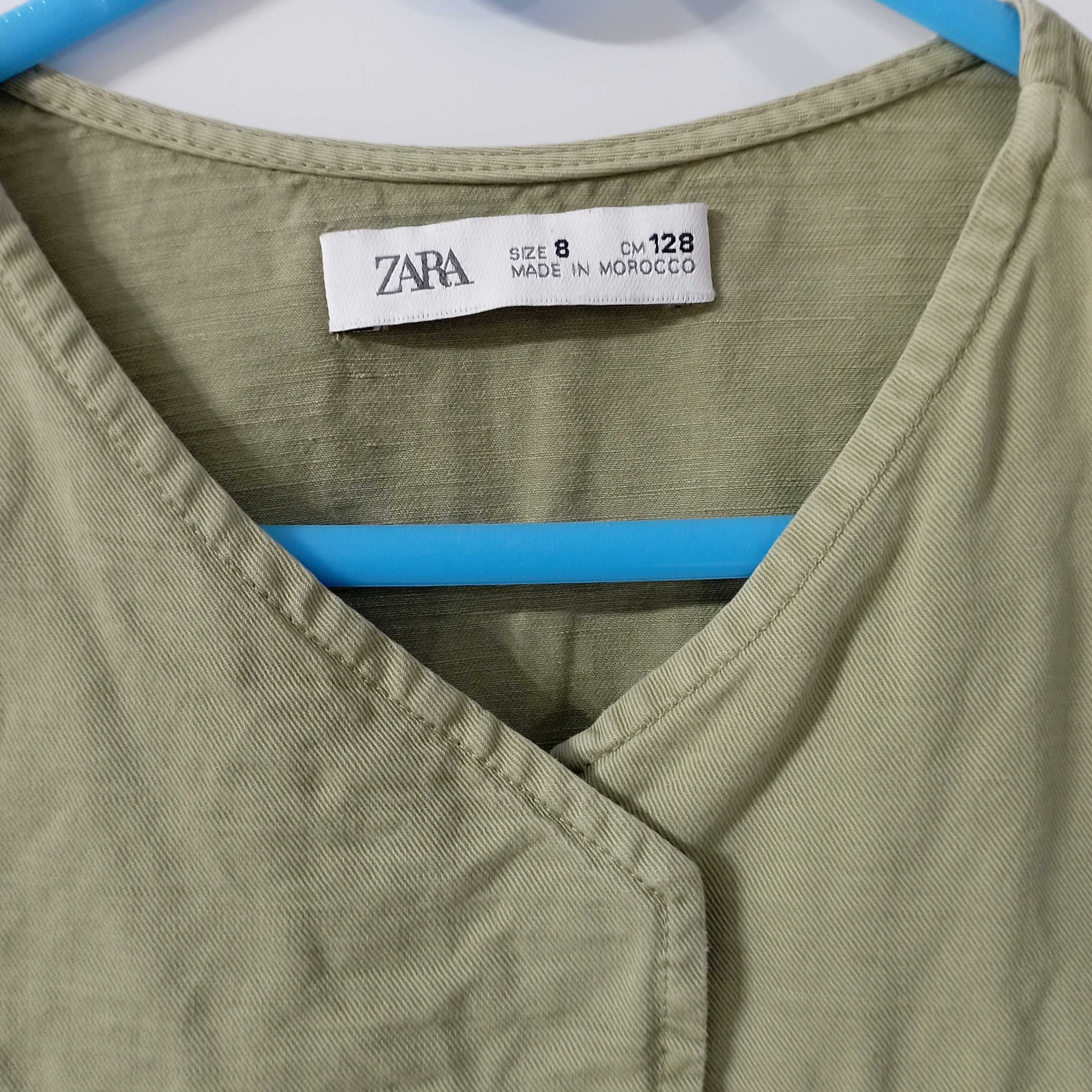 Kombinezon Zara dziewczęcy khaki 128 cm jeansowy długi rękaw