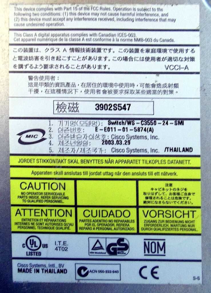 Коммутатор Cisco Catalyst WS-C3550-24-SMI (24x FE RJ-45, 2x GBIC)