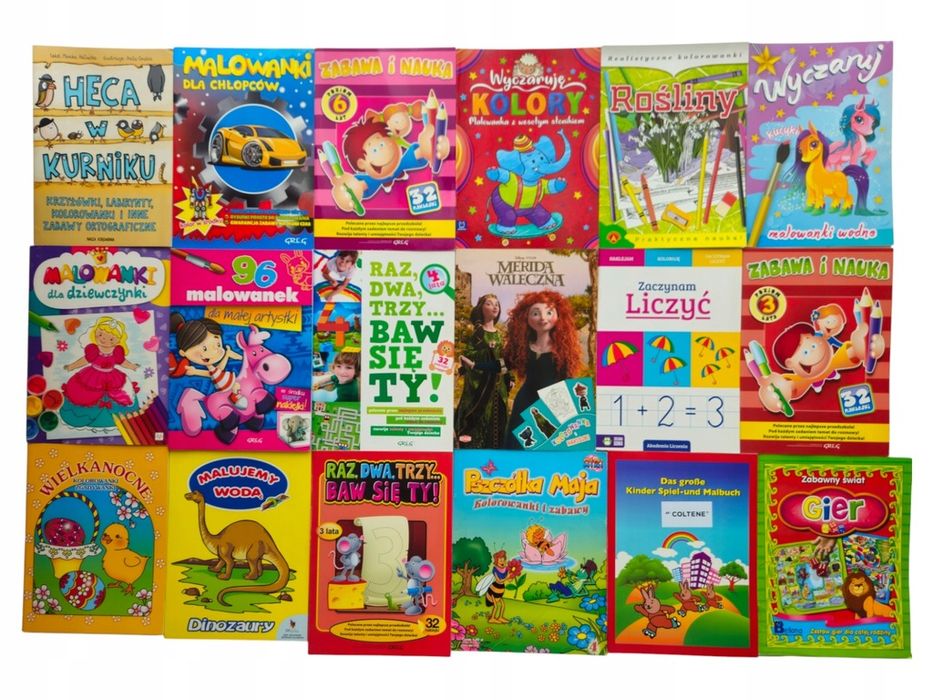 18x Książeczki Edukacyjne Kolorowanki Łamigłówki Dla Dzieci Nowe
