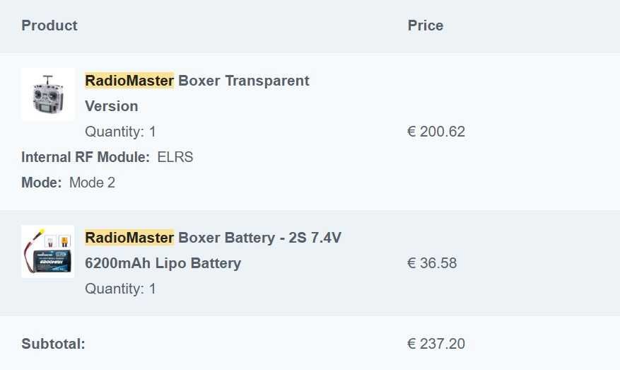 RadioMaster Boxer Transparent – ELRS c/2S 7.4V 6200mAh Lipo