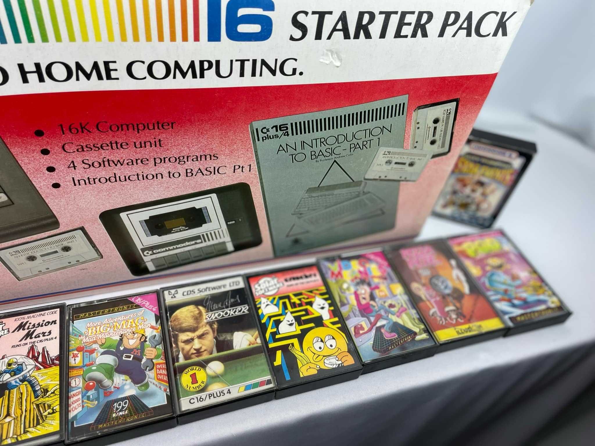 Commodore 16 w pudełku + magnetofon + zasilacz + 15 kaset z grami