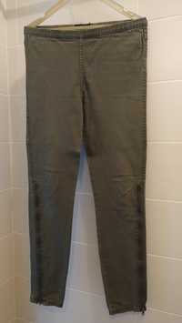 LINDEX - Spodnie/legginsy khaki, bawełna+elastan - rozm. M
