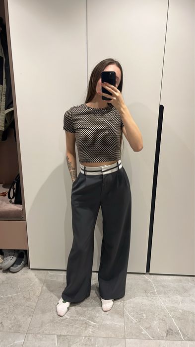 Штани палацо, вільні сірі штани