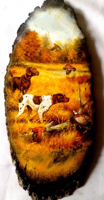 Фотокартини на зрізі дерева подарунок ручноі роботи "Мисливські собаки