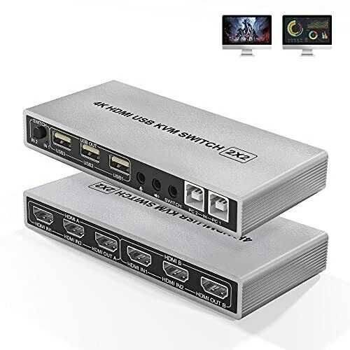 HDMI KVM Switch Dual Monitor 2 Port 4K 60Hz USB KVM Switch HDMi