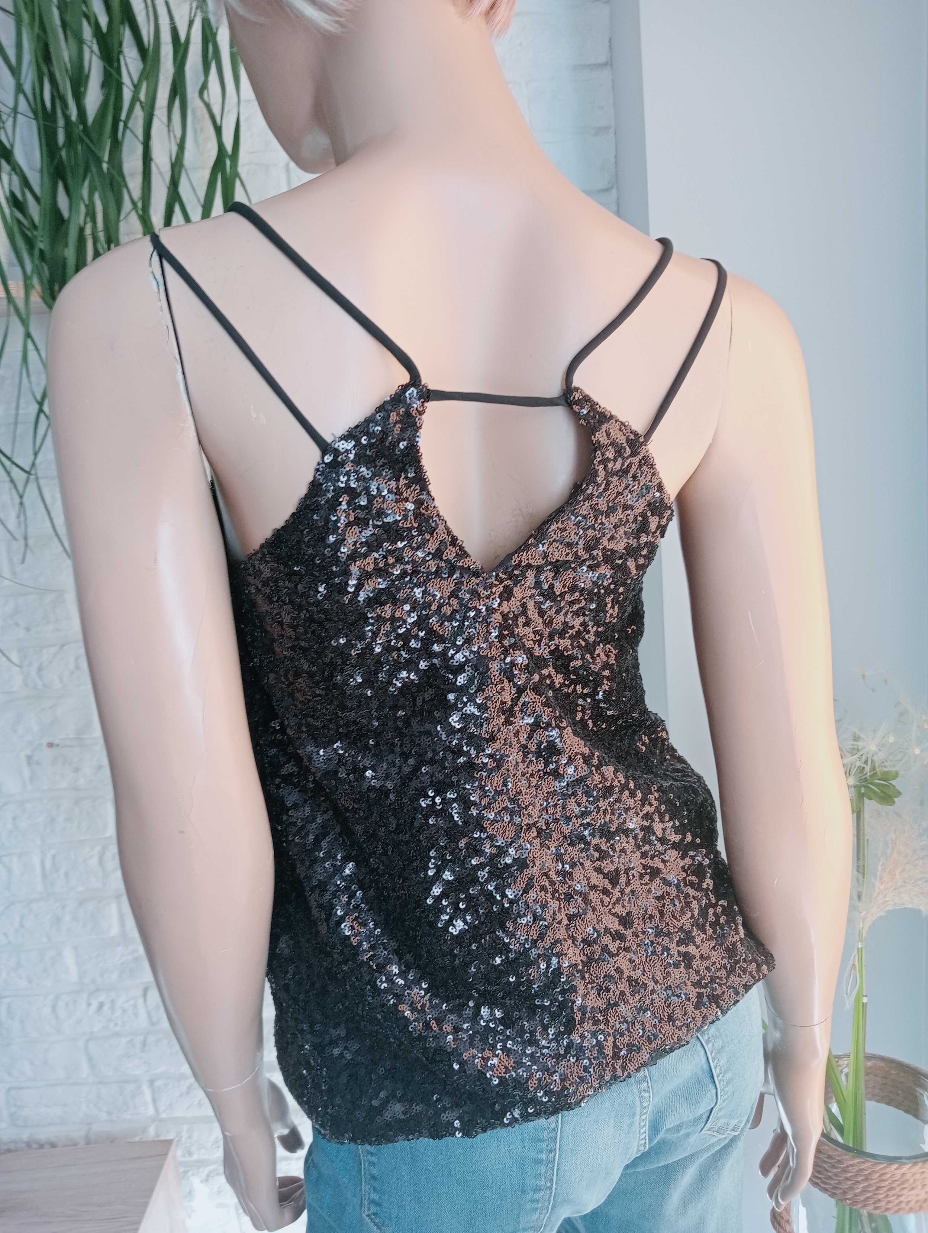 Sexy na imprezę czarny top z cekinami rozmiar 34/XS/6 Mohito