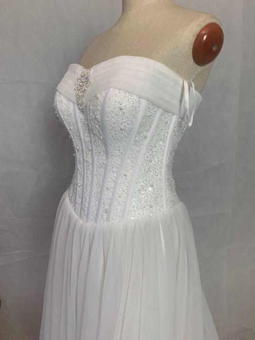 Nowa suknia ślubna 38 M Princessa biała srebrna gorset glamour tren