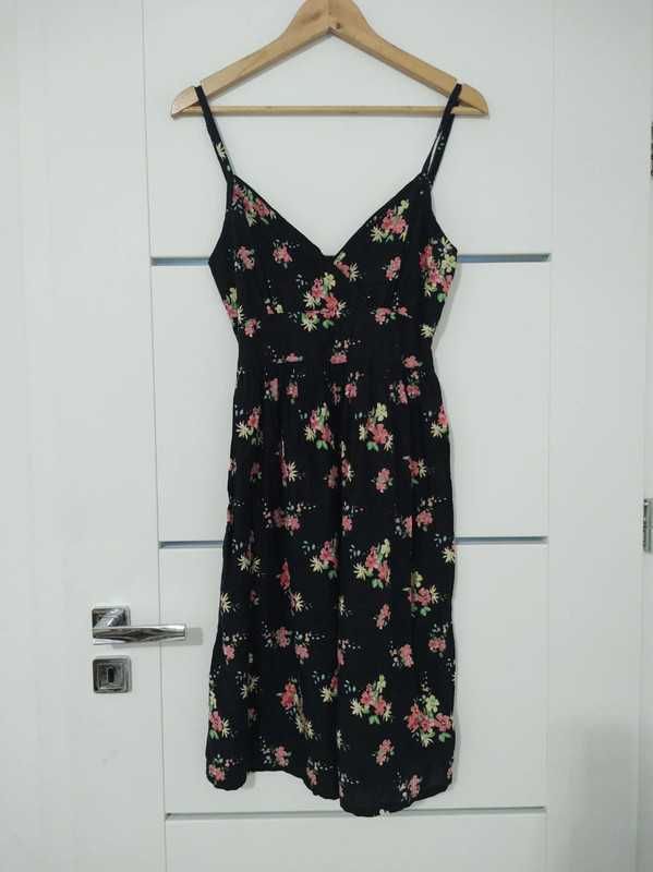 Czarna Letnia mini sukienka w kwiatowe wzory na ramiączkach, Papaya, L