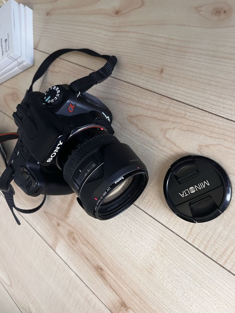 Lustrzanka Sony alfa 350 - 2 obiektywy (minolta+sony), 2 karty, etui