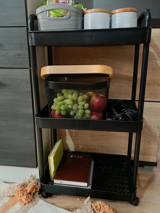Czarny Wózek Kuchenny Stolik Na Kółkach Wózek 3 Poziomowy Regał mobiln