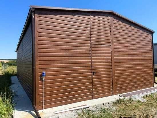 Garaż blaszany 12x6 drewnopodobny trzystanowiskowy dwuspadowy