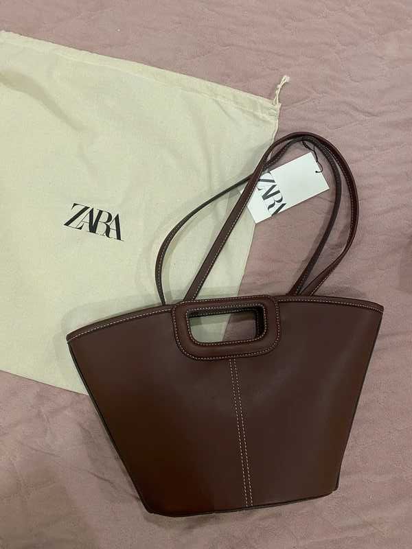 zara mala tote bag com pesponto bordeaux