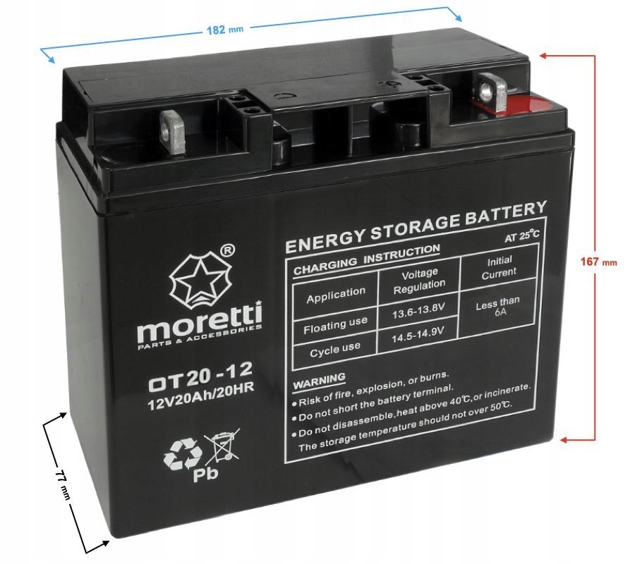 Akumulator do kosiarki, traktorka 12V 20Ah 200A Moretti AGM/GEL 2024r