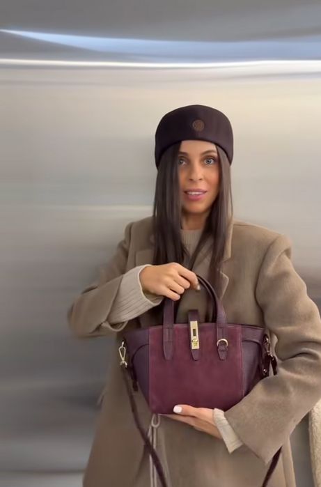 Bordoqa torebka shopperka zamsz zapięciem skóra naturalna zamsz