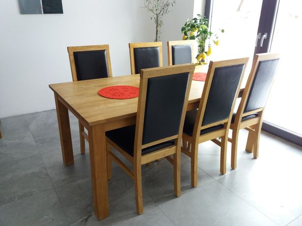 Stół dębowy  z krzesłami (6 dębowych krzeseł)