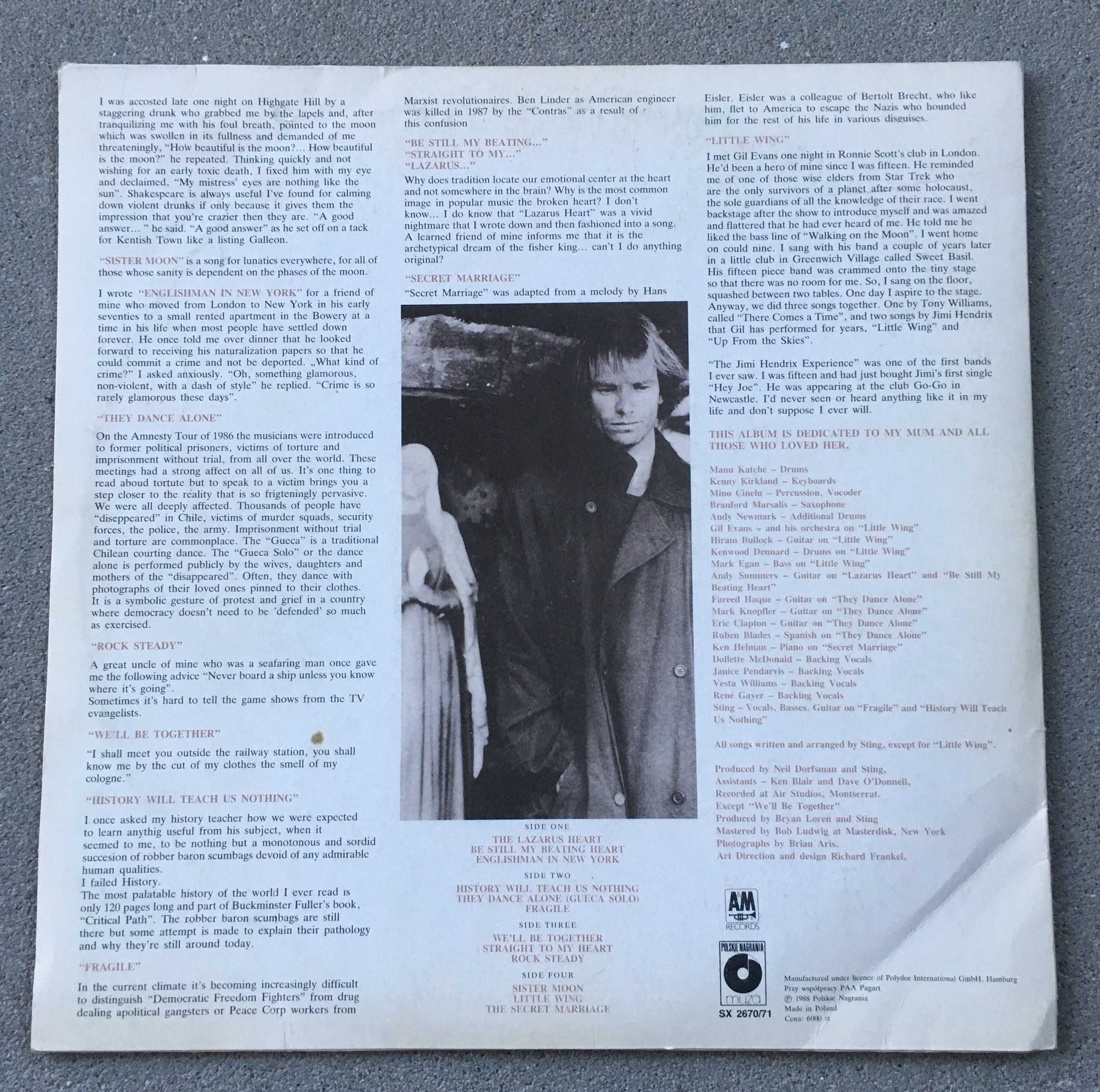 Sting Nothing Like the Sun 2 LP winyl vinyl Muza 1988 bardzo dobry