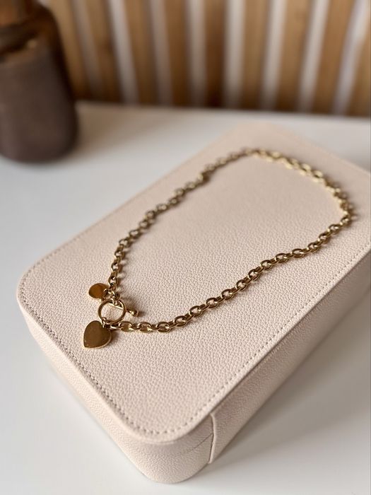 Naszyjnik stal chirurgiczna nierdzewna t-bar serce gruby