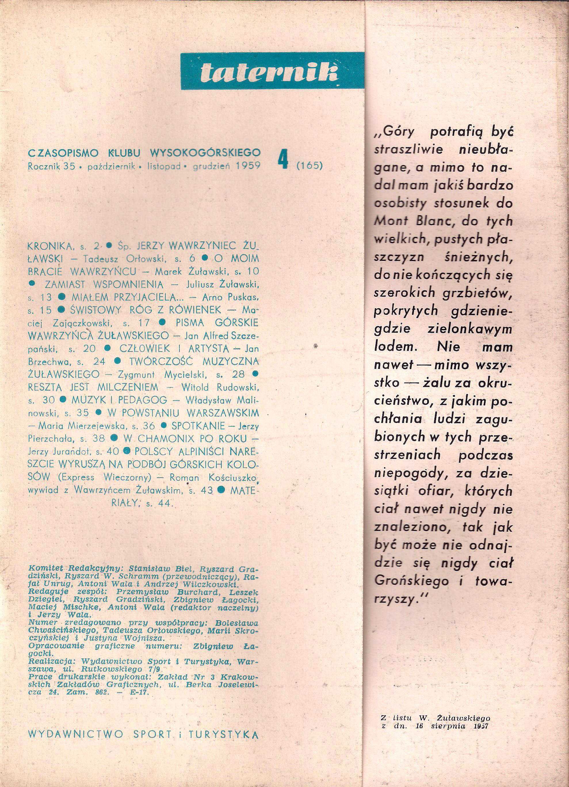 Taternik. Rocznik XXXV. Nr 1, 2-3, 4. Rok 1959