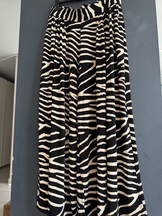 Szwedy dzwony bardzo szerokie spodnie materiałowe we wzór zebry