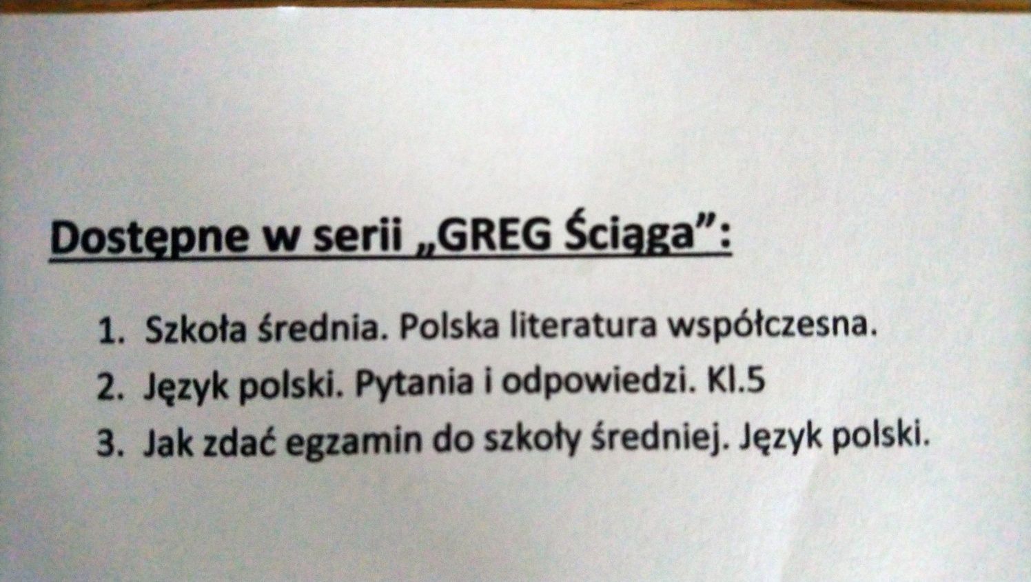Ściąga greg szkoła średnia Polska literatura współczesna PRZESYŁKA 1ZL