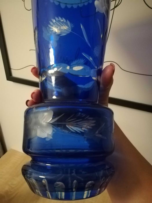 Wazon niebieski kryształowy lata 60