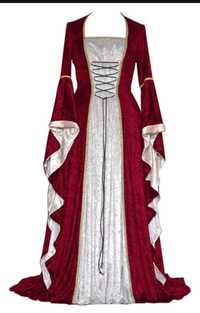 Damska retro średniowieczna sukienka z rękawami trąbkowymi, średniowie
