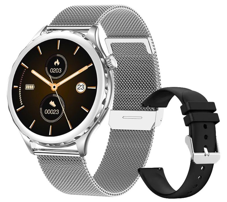 smartwatch damski rubicon rncf02-1 srebrno-srebrny + czarny