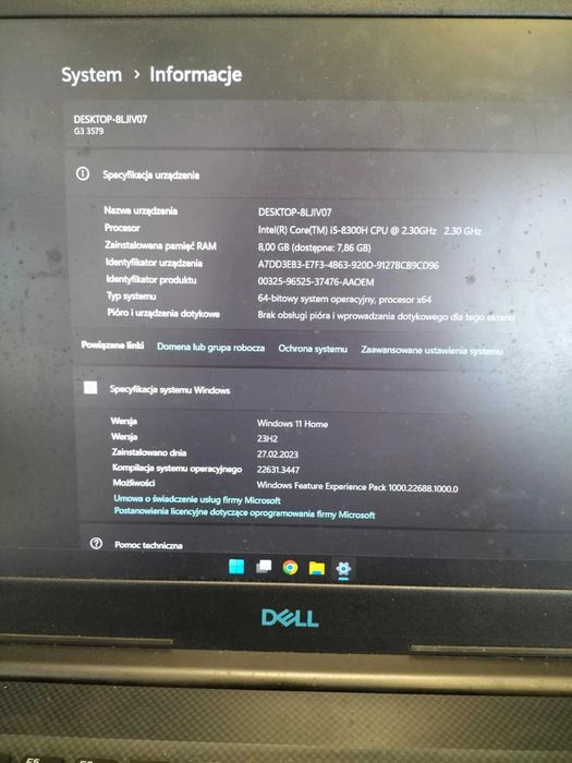 Laptop Dell G3 15  I5-8GEN GTX 1050 8/256GB WIN 11